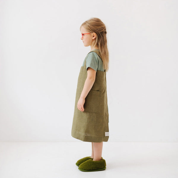 Linen Tales Martini Olive Kids Linen Pinafore Apron