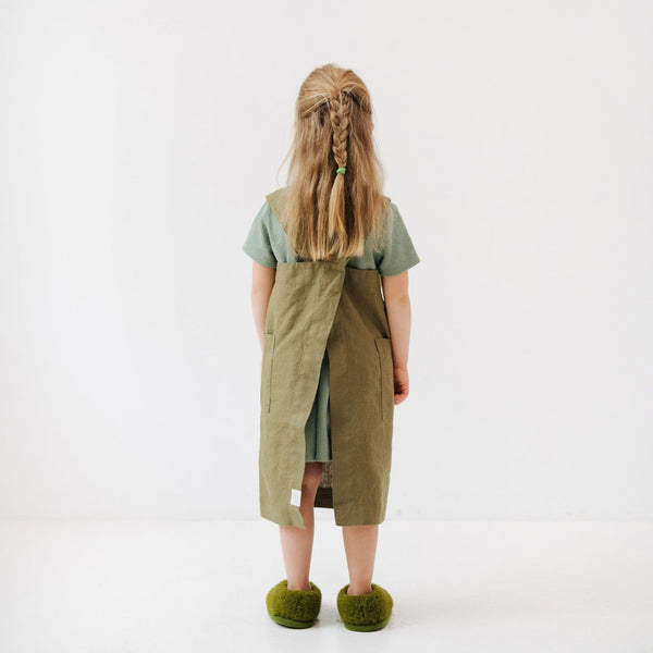 Linen Tales Martini Olive Kids Linen Pinafore Apron