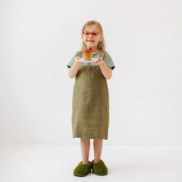 linen tales Martini Olive Kids Linen Pinafore Apron