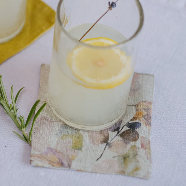 Linen Tales Meadow On Natural Linen Coasters Set Of 4