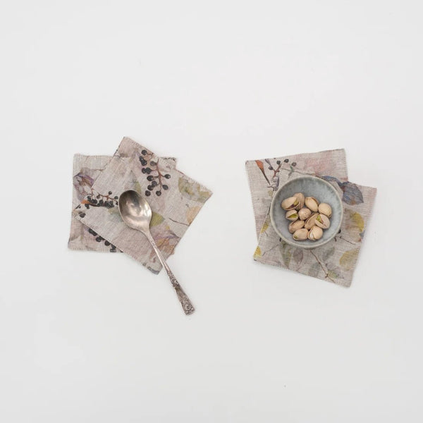 linen tales Meadow on Natural Linen Coasters Set of 4