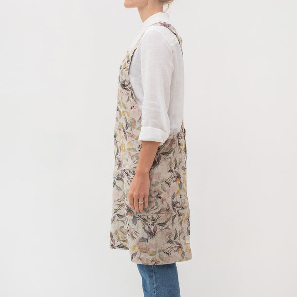 Linen Tales Meadow On Natural Linen Crossback Apron