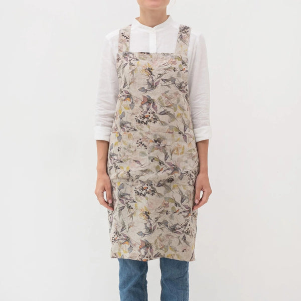 Linen Tales Meadow On Natural Linen Crossback Apron