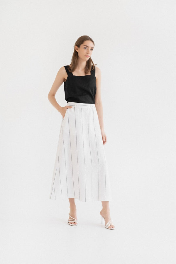 Linen Tales Milk White With Grey Stripe Linen Jasmine Skirt