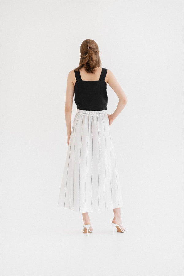 Linen Tales Milk White With Grey Stripe Linen Jasmine Skirt