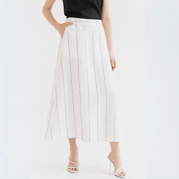 linen tales Milk White with Grey Stripe Linen Jasmine Skirt