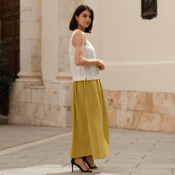 linen tales Milk White with Grey Stripe Linen Polka Top