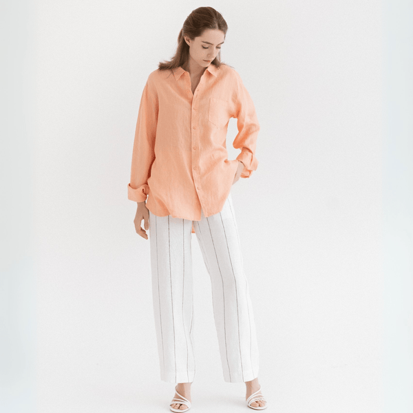 linen tales Milk White with Grey Stripe Linen Willow Trousers