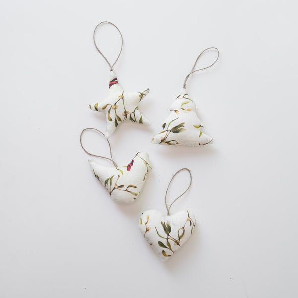 linen tales Mistletoe Linen Christmas Tree Decorations Set of 4