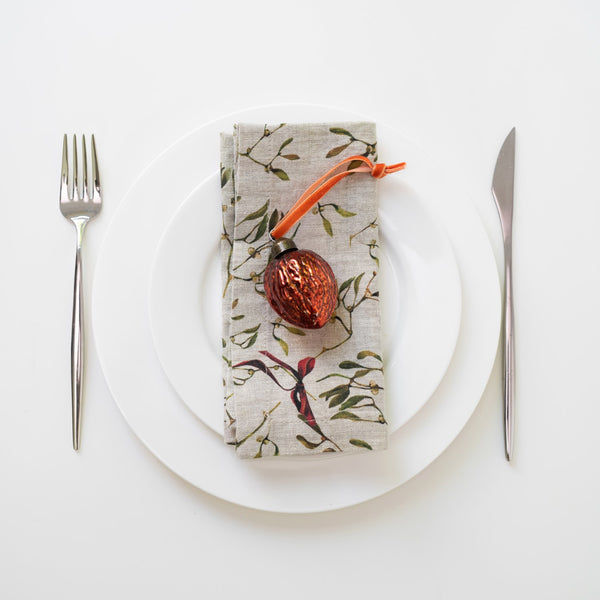linen tales Mistletoe on Natural Linen Napkins Set of 2