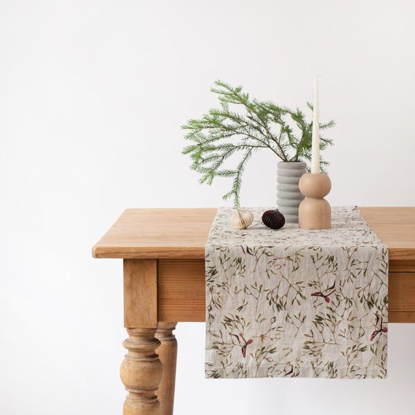 linen tales Mistletoe on Natural Linen Table Runner