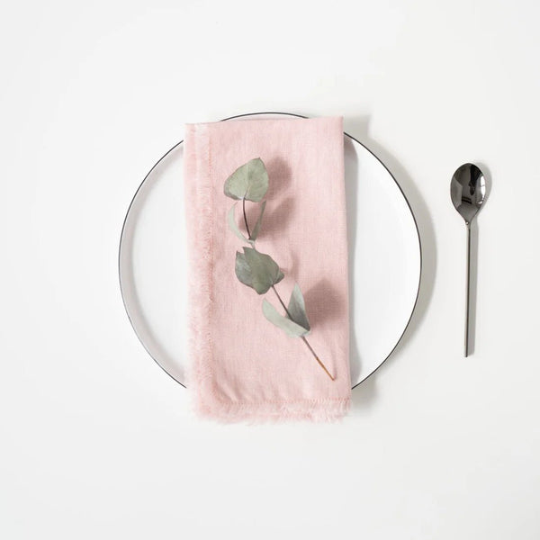 linen tales Misty Rose Linen Napkins with Fringes Set of 2
