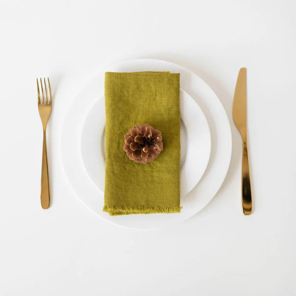 linen tales Moss Green Linen Napkins with Fringes Set of 2