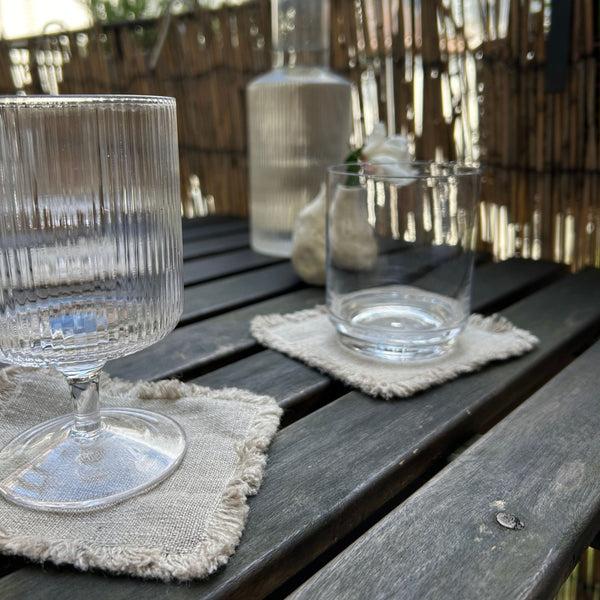 Linen Tales Natural Linen Coasters With Fringes Set Of 4