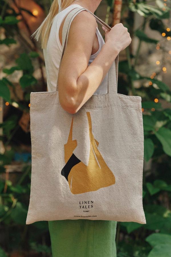 Linen Tales Natural Linen & Cotton Tote Bag With Bag Print