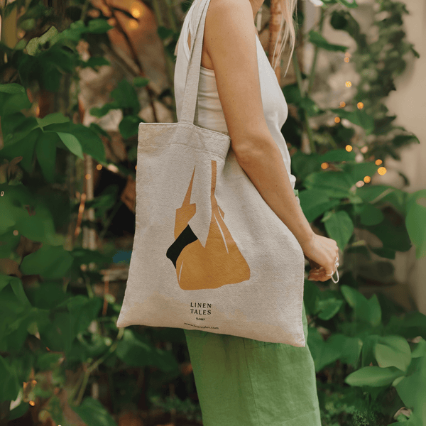 linen tales Natural Linen & Cotton Tote Bag with Bag Print