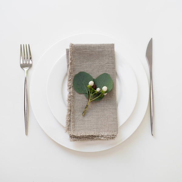 Linen Tales Natural Linen Napkins With Fringes Set Of 2