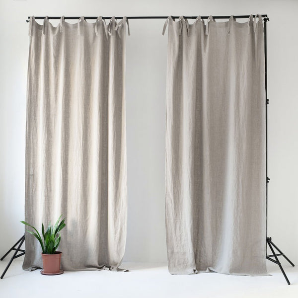 Linen Tales Natural Linen Night Time Tie Top Curtain Set Of 2