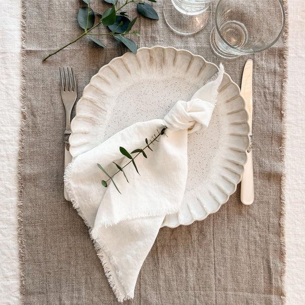 Linen Tales Natural Linen Table Runner With Fringes