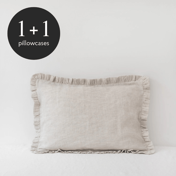 linen tales Natural Stripes Linen Pillowcase with Frills
