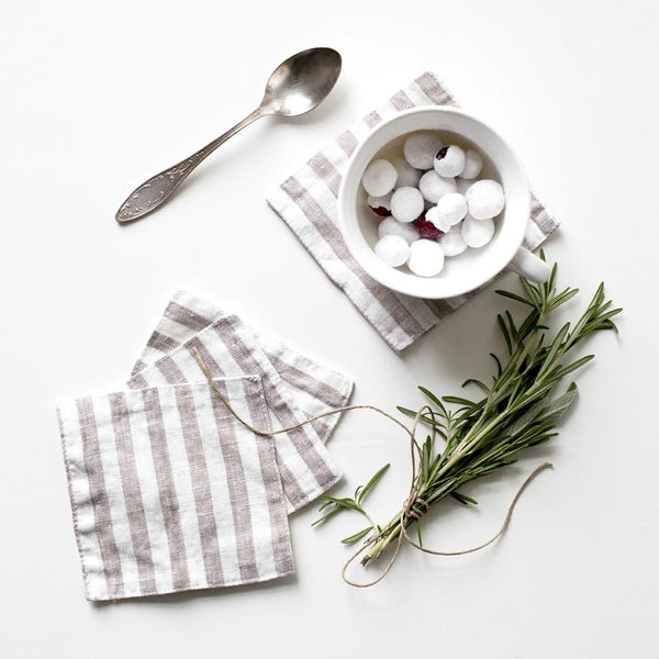 linen tales Natural White Stripes Linen Coasters Set of 4