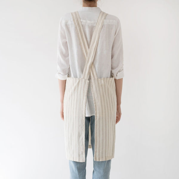 Linen Tales Natural White Stripes Linen Crossback Apron