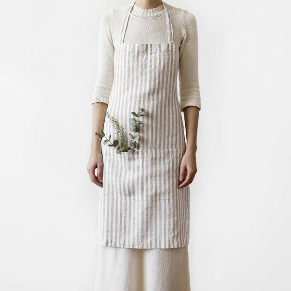 linen tales Natural White Stripes Linen Daily Apron