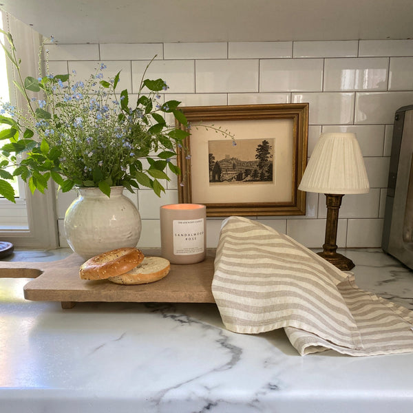 Linen Tales Natural White Stripes Linen Kitchen Towel