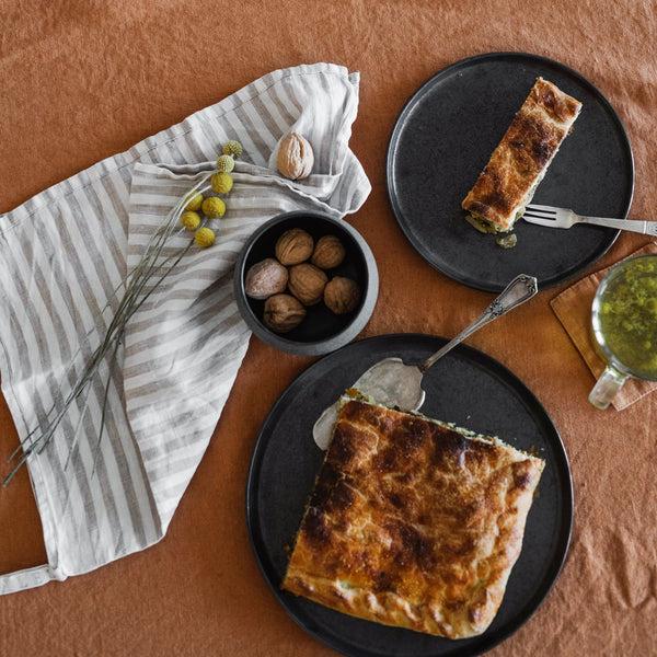 Linen Tales Natural White Stripes Linen Kitchen Towel