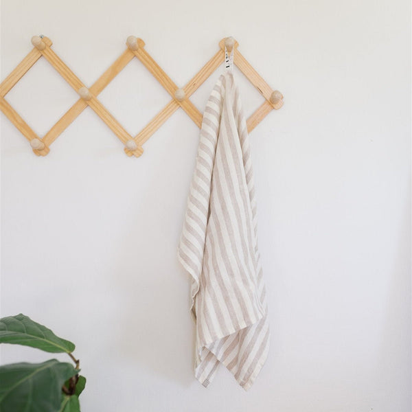 Linen Tales Natural White Stripes Linen Kitchen Towel