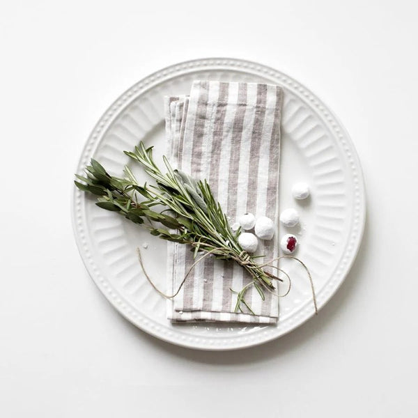 linen tales Natural White Stripes Linen Napkins Set of 2