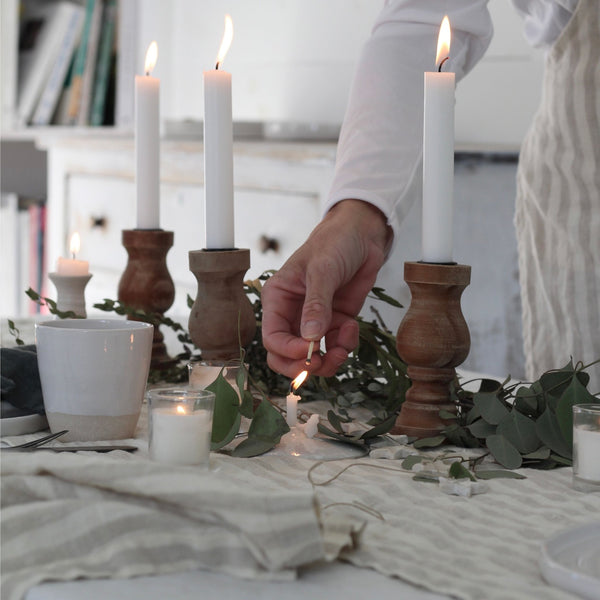 Linen Tales Natural White Stripes Linen Table Runner