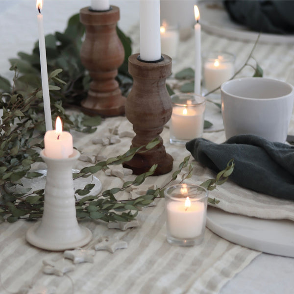 Linen Tales Natural White Stripes Linen Table Runner