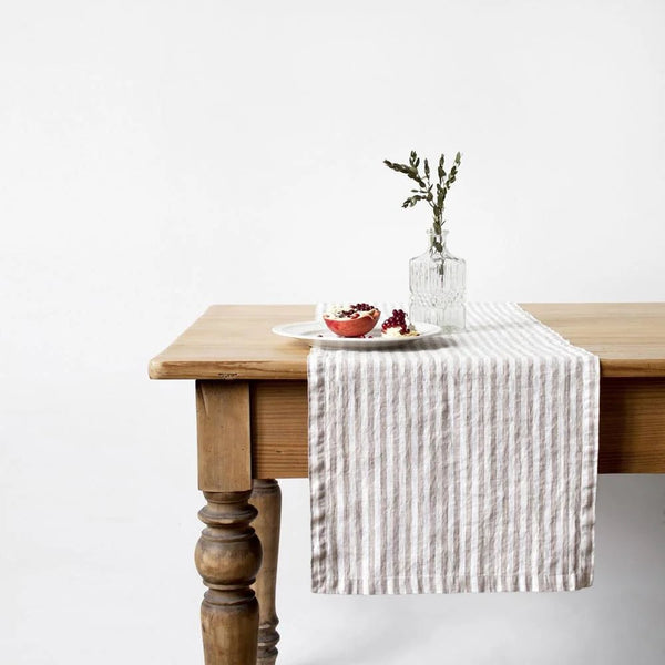 linen tales Natural White Stripes Linen Table Runner