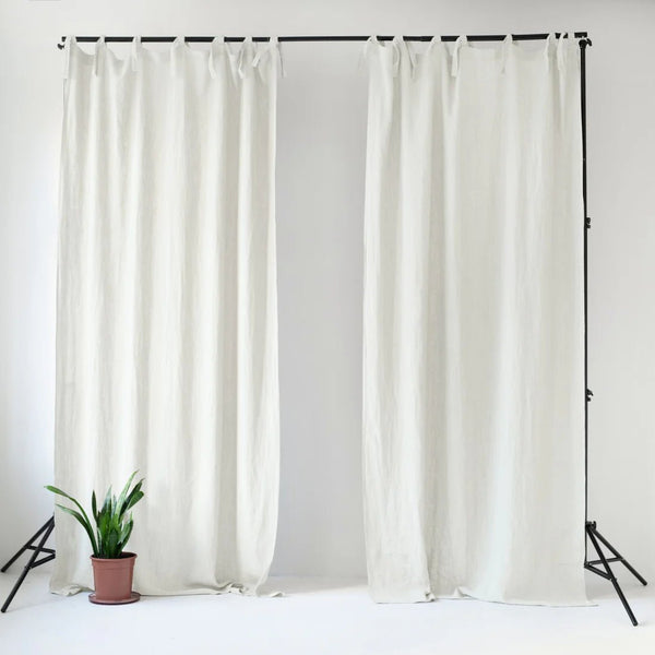 Linen Tales Off-White Linen Night Time Tie Top Curtain Set Of 2