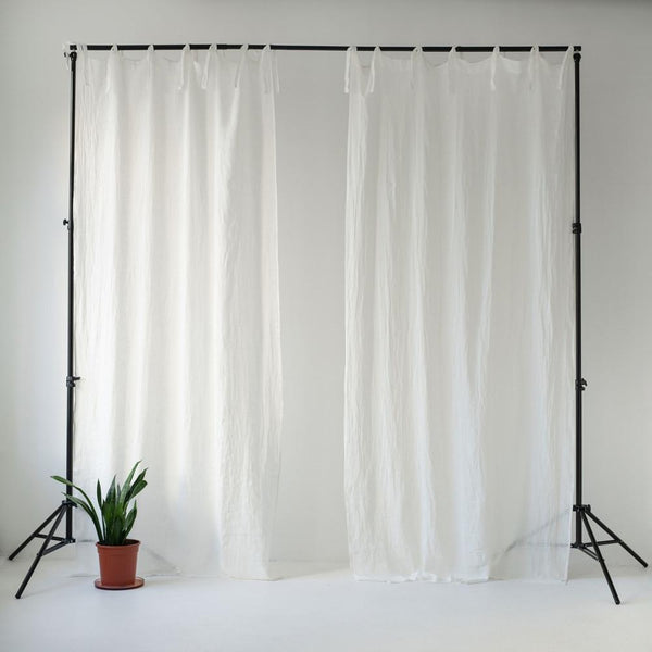 linen tales Optical White Linen Daytime Tie Top Curtain Set of 2