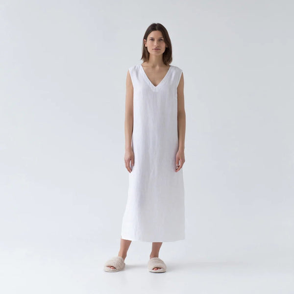linen tales Optical White Linen Nasturtium Nightdress