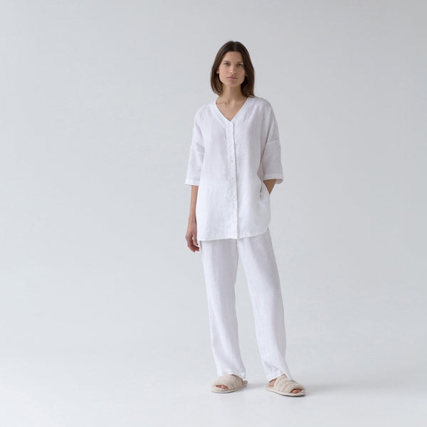 Linen Tales Optical White Linen Primrose Loungewear Set