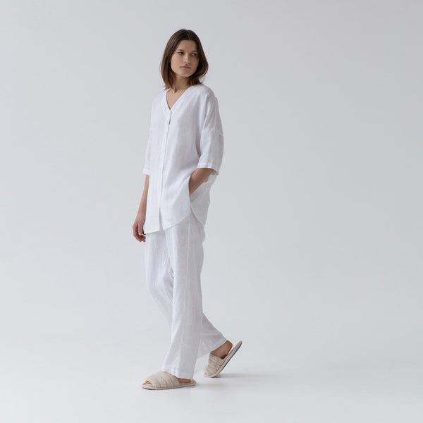 Linen Tales Optical White Linen Primrose Loungewear Set