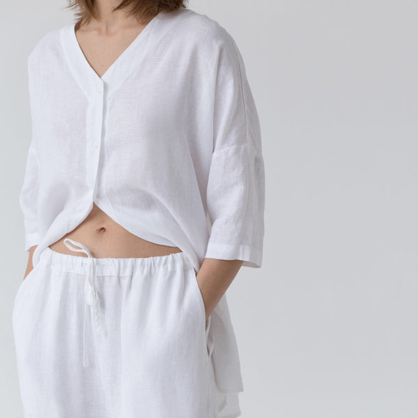 Linen Tales Optical White Linen Primrose Loungewear Set