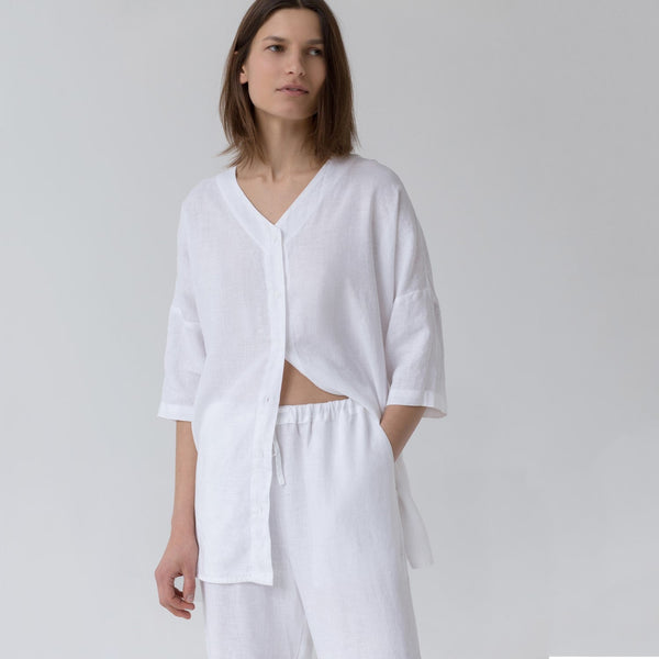 linen tales Optical White Linen Primrose Loungewear Set