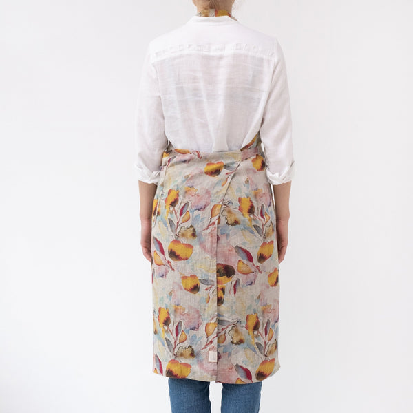Linen Tales Orange Flow On Natural Linen Chef Apron