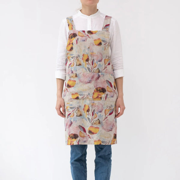 linen tales Orange Flow on Natural Linen Crossback Apron