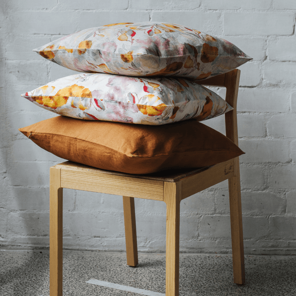 Linen Tales Orange Flow On Natural Linen Cushion Cover