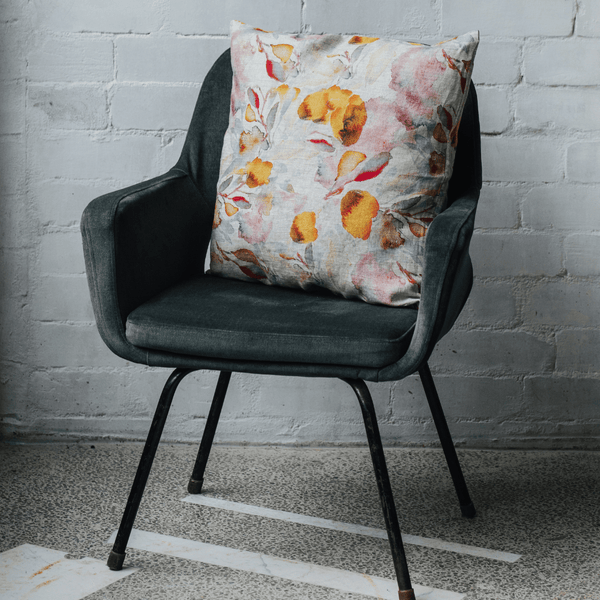 Linen Tales Orange Flow On Natural Linen Cushion Cover