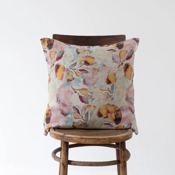Linen Tales Orange Flow On Natural Linen Cushion Cover