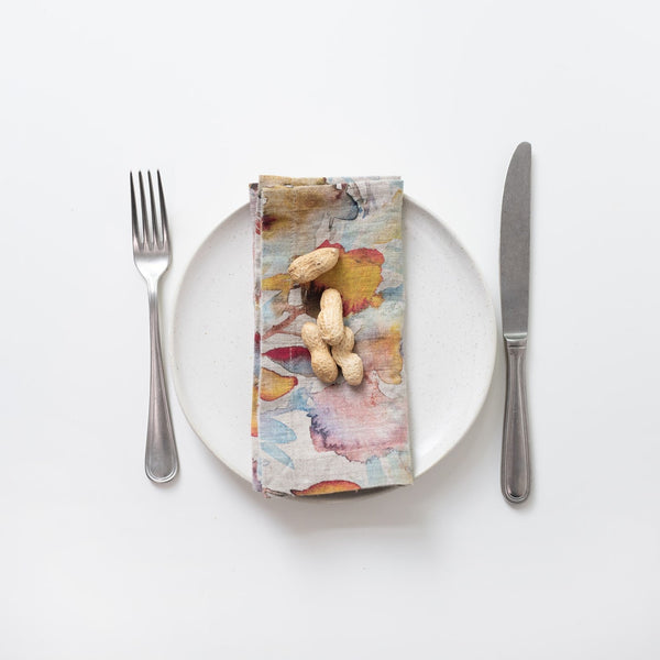 linen tales Orange Flow on Natural Linen Napkins Set of 2