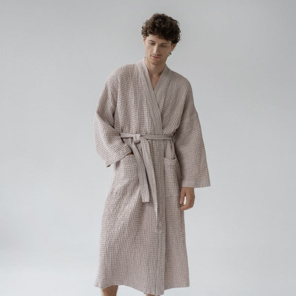 Linen Tales Powder Linen & Cotton Honeycomb Waffle Bathrobe