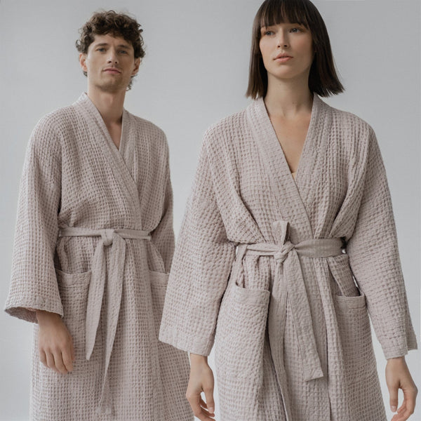 Linen Tales Powder Linen & Cotton Honeycomb Waffle Bathrobe