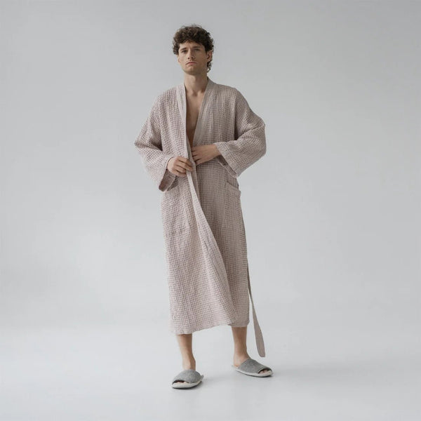 linen tales Powder Linen & Cotton Honeycomb Waffle Bathrobe